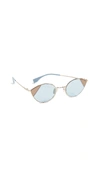 Fendi Narrow Cat Eye Color Block Sunglasses In Gold/azure