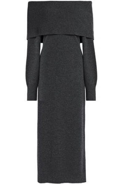 Theory Woman Off-the-shoulder Mélange Merino Wool Midi Dress Charcoal