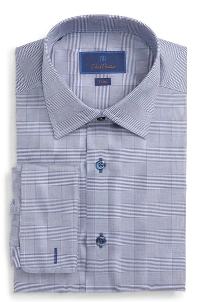 David Donahue Men's Trim-fit Glen Plaid Dress Shirt With French Cuffs In Navy