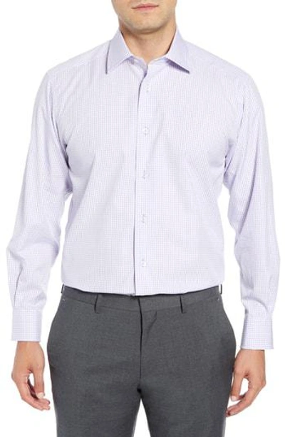 David Donahue Men's Regular-fit Textured Plaid Dress Shirt In Berry