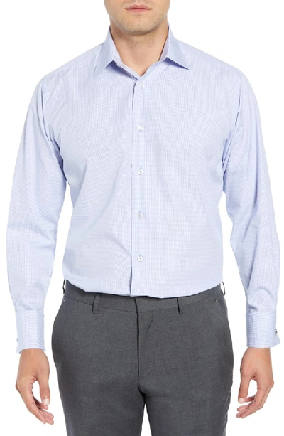 David Donahue Men's Regular-fit Micro-gingham Dress Shirt With French Cuffs In Blue