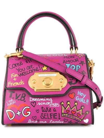 Dolce & Gabbana Welcome Printed Tote Bag In Purple