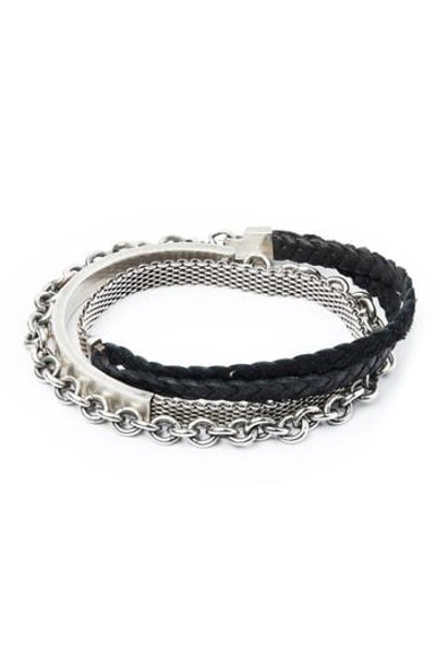Title Of Work Signature Sterling Silver & Leather Wrap Bracelet In Silver/ Black
