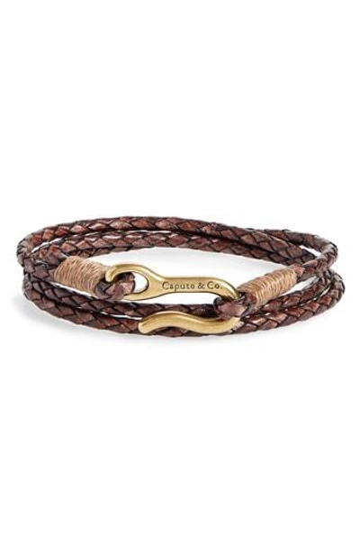 Caputo & Co Braided Leather Wrap Bracelet In Antique Dark Brown