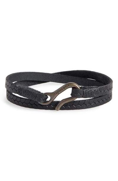Caputo & Co Embossed Leather Wrap Bracelet In Black