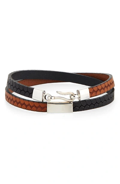 Caputo & Co Embossed Leather Wrap Bracelet In Black / Tan