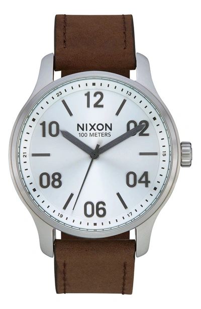 Nixon Men's Patrol Leather Strap Watch 42mm In Brown/ Silver