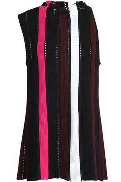 Proenza Schouler Woman Gathered Ribbed And Open-knit Top Black
