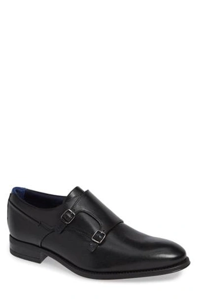Ted Baker Cathon Double Buckle Monk Shoe In Black Leather