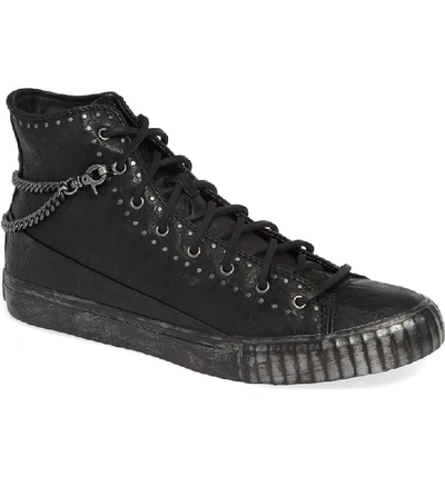 John Varvatos Men's Studded Mid-top Leather Sneakers In Black Leather