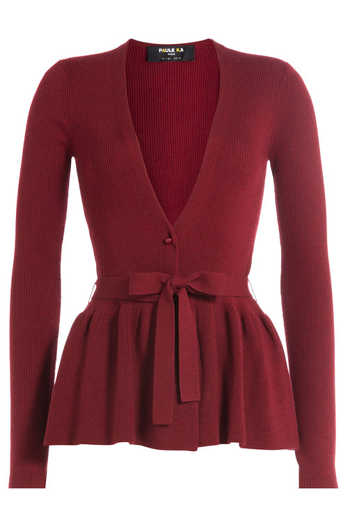 Paule Ka Wool Cardigan With Peplum In Red | ModeSens