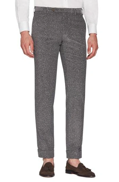 Zanella Curtis Flat Front Herringbone Cotton Trousers In Mid Grey