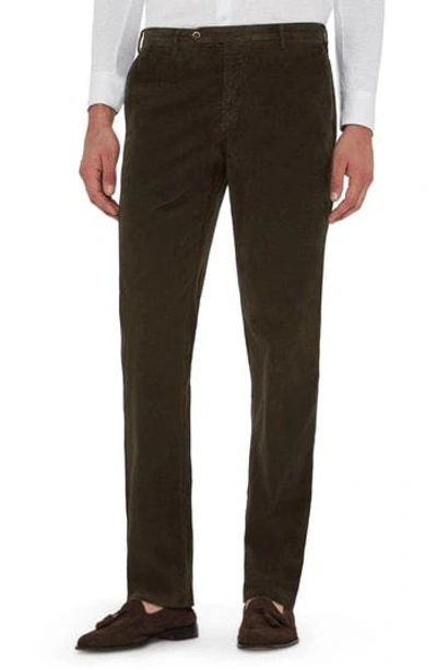 Zanella Curtis Flat Front Stretch Corduroy Cotton Trousers In Olive