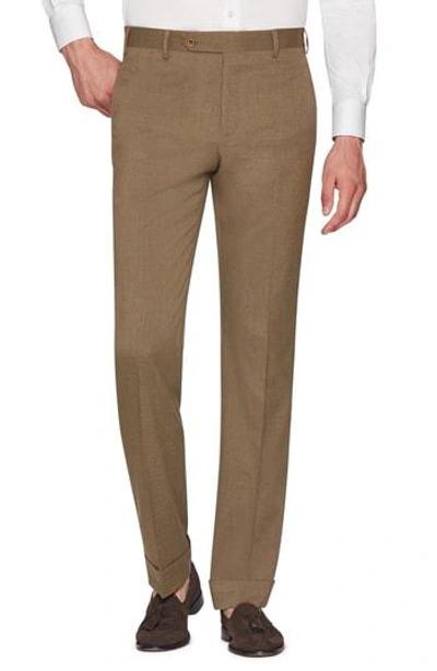 Zanella Devon Flat Front Stretch Solid Wool Trousers In Tan