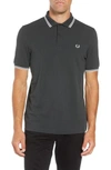 Fred Perry Extra Trim Fit Twin Tipped Pique Polo In Anthracite / Snow White