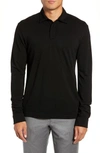 Z Zegna Trim Fit Wool Long Sleeve Polo Shirt In Black