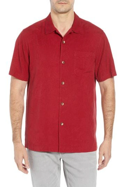 Tommy Bahama St Lucia Fronds Silk Camp Shirt In Red/ Plum Raisin