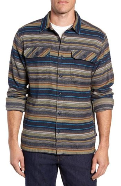 Patagonia 'fjord' Regular Fit Organic Cotton Flannel Shirt In Folk Dobby Navy Blue
