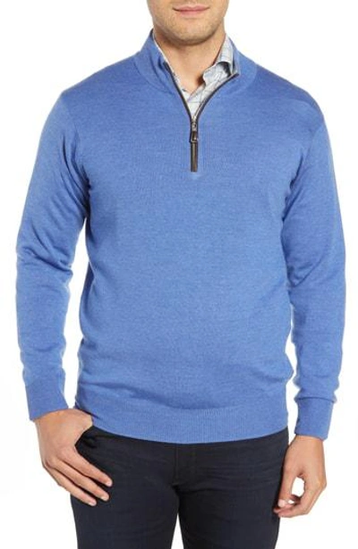 Peter Millar Crown Soft Wool Blend Quarter Zip Sweater In Plaza Blue