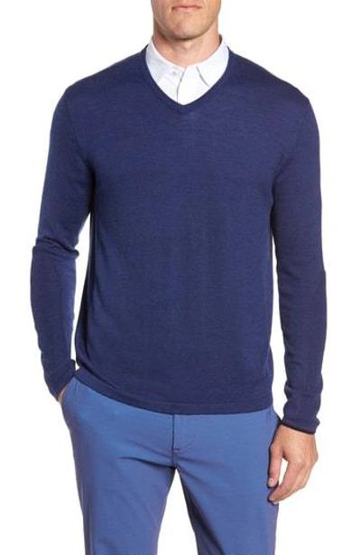 Greyson Guide Merino Wool Blend V-neck Sweater In Indigo