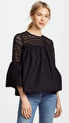 Endless Rose Lace Poplin Bell Sleeve Blouse In Black