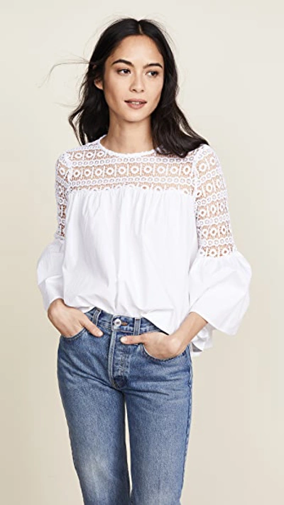 Endless Rose Lace Poplin Bell Sleeve Blouse In White