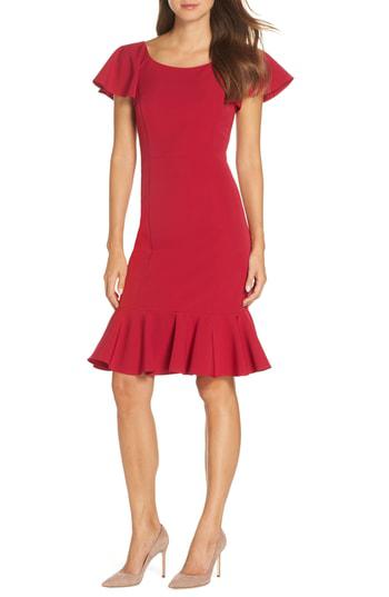 stretch ruffle crepe sheath dress eliza j