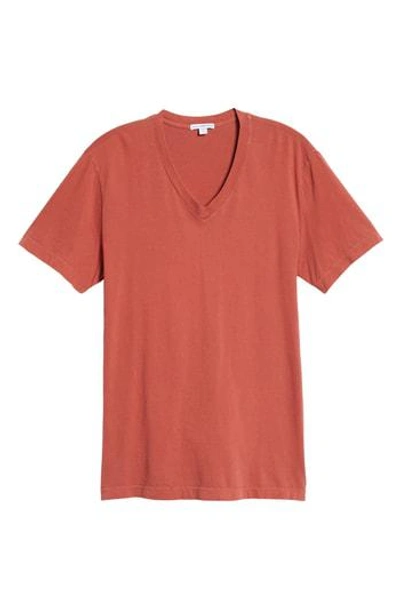 James Perse Short Sleeve V-neck T-shirt In Tamarind Pigment