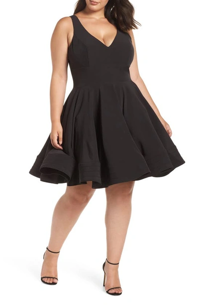 Mac Duggal Plus Size V-neck Sleeveless Fit-and-flare Cocktail Dress W/ Pockets In Black