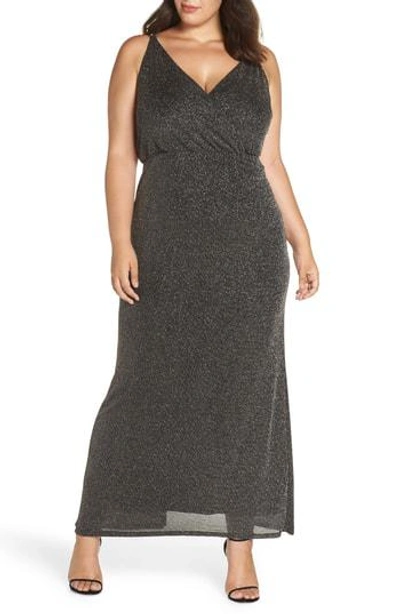 Vince Camuto Metallic Draped Bodice Gown In Black