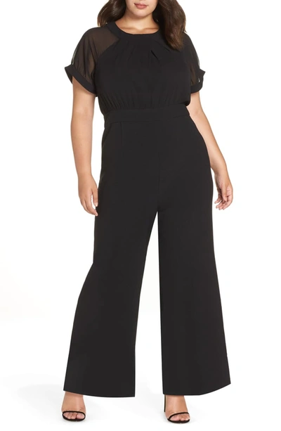 Vince Camuto Chiffon Sleeve Crepe Jumpsuit In Black