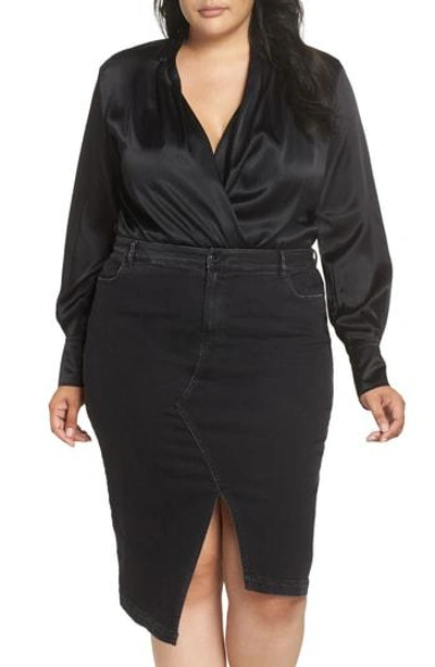 Ashley Graham X Marina Rinaldi Bambola Bloused Bodysuit In Black 2