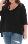 Slink Jeans Ribbed V-neck Top In Black