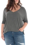 Slink Jeans Ribbed V-neck Top In Heather Charcoal