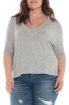 Slink Jeans Ribbed V-neck Top In Heather Grey
