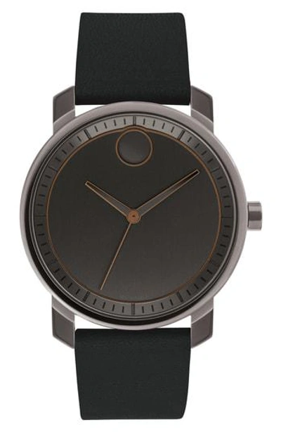 Movado Bold Leather Strap Watch, 41mm In Black/ Gunmetal