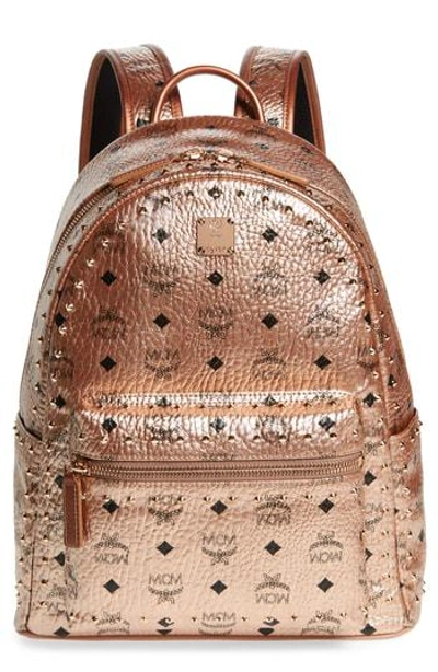 Mcm Medium Stark Side Stud Coated Canvas Backpack - Metallic In Champagne Gold