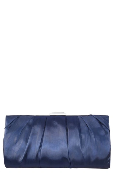 Nina Crystal Clasp Pleated Clutch In Navy