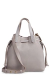 Madewell The Mini Pocket Transport Leather Drawstring Tote - Grey In Stonewall
