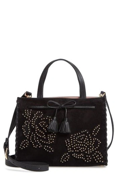 Kate Spade Hayes Street - Rose Studs Suede & Leather Satchel - Black