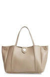 Maison Margiela Number Embossed Leather Button Tote - Green In Desert Taupe