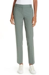 Theory Straight Leg Stretch Wool Trousers In Pale Grey Moss