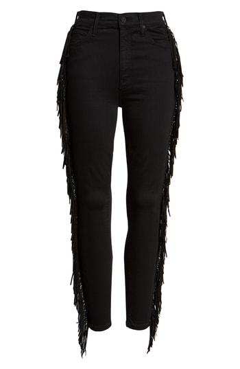 black jeans with fringe on the side