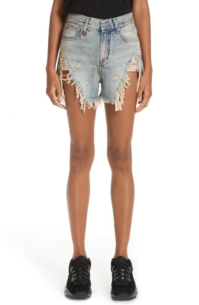 R13 Tilly Distressed Denim Shorts In Denim-lt