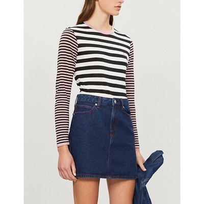 Alexa Chung Ladies Black And Cream Skater Striped Jersey Top In Blk/crm
