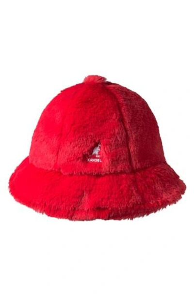 Kangol Faux Fur Casual Bucket Hat - Red In Scarlet