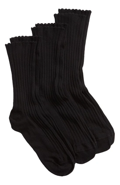 Hue 3-pack Scalloped Rib Socks In Black