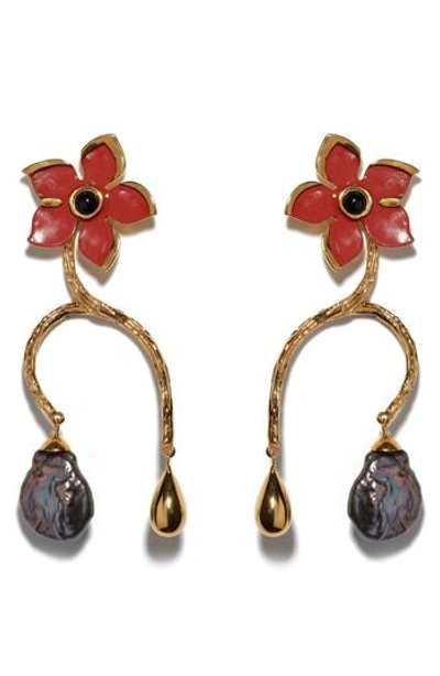 Lizzie Fortunato Poinsettia Vine Drop Earrings In Red Multi