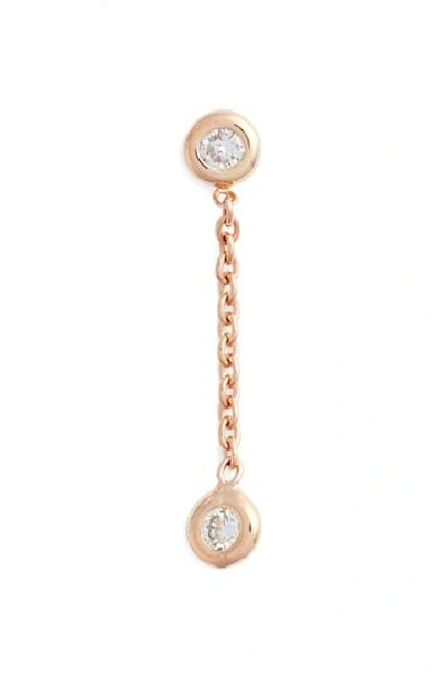 Kismet By Milka Double Diamond Solitaire Chain Earring In Rose Gold/ Diamond