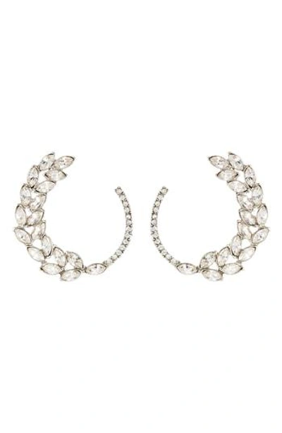 Oscar De La Renta Navette & Pave Hoop Earrings In Crystal